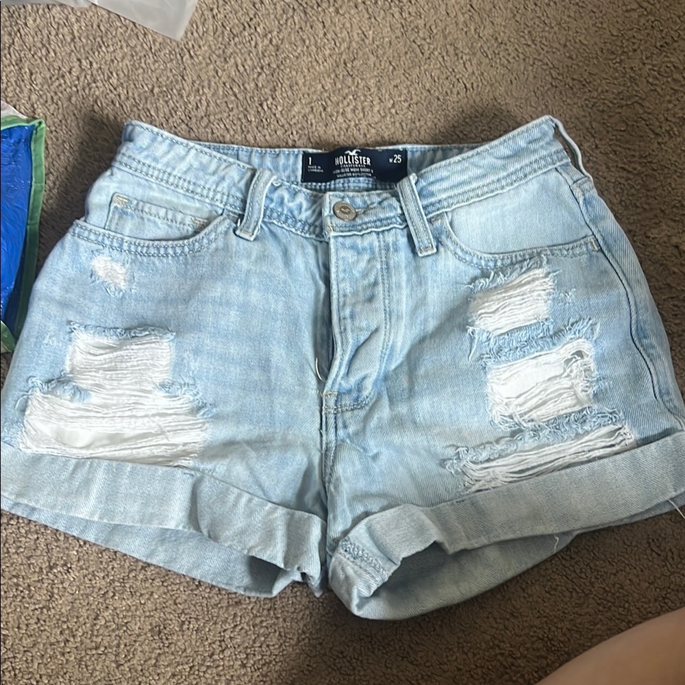 Hollister Blue Jean Shorts Distressed High-Waisted